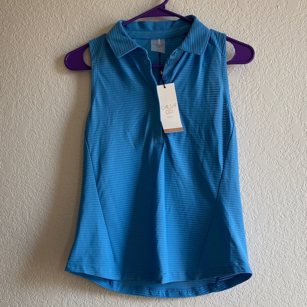 CALIA by Carrie Underwood Blue Sleeveless Collared Tank Top